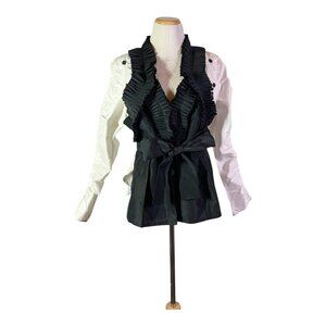 Ashro Size 12 Black White Dressy Jacket Pleated Tie Front